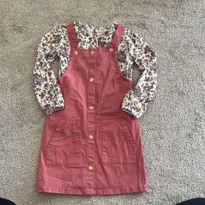 Floral Long Sleeve Overall Dress Set